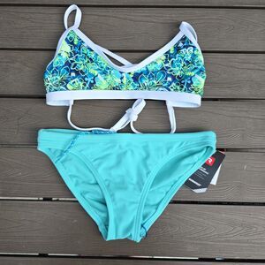 TYR Womens Durafast Floral Malibu Tieback Top & Seafoam Bikini Sz S New